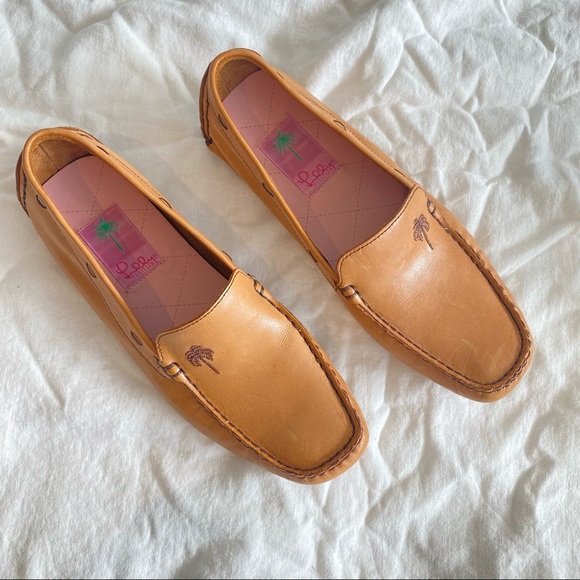 Lilly Pulitzer Shoes - Lilly Pulitzer Brown Leather Loafers with embroidered Palm Tree Rubber Sole 7.5